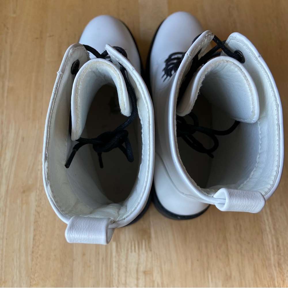 White Faux Leather Platform Military Boots - Picture 5 of 5